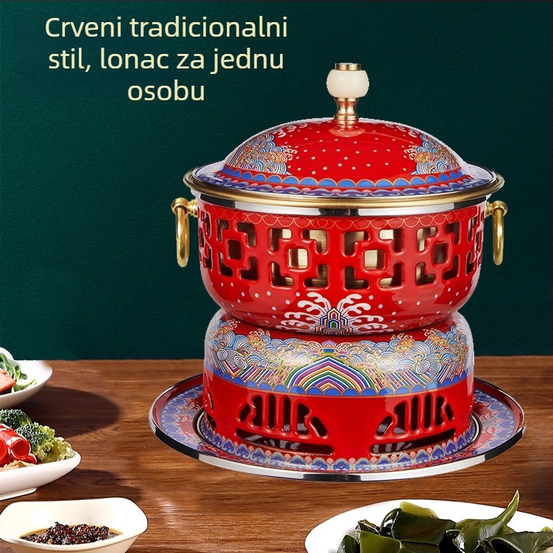 Cloisoné bakrena posuda za vruće jelo s emajliranim tijelom, debeli čisti bakar, alkoholni lonac za jednu osobu, dvodjelni dizajn patke mandarine, kapacitet 2,1–4 L