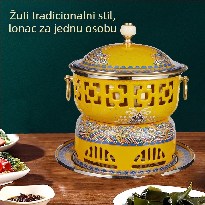 Cloisoné bakrena posuda za vruće jelo s emajliranim tijelom, debeli čisti bakar, alkoholni lonac za jednu osobu, dvodjelni dizajn patke mandarine, kapacitet 2,1–4 L