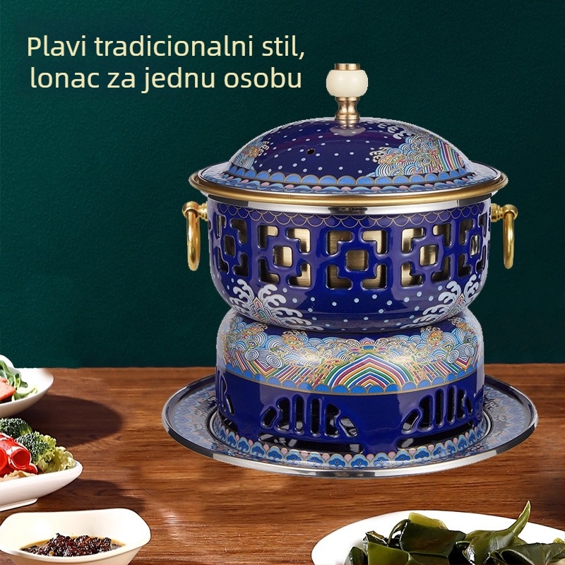Cloisoné bakrena posuda za vruće jelo s emajliranim tijelom, debeli čisti bakar, alkoholni lonac za jednu osobu, dvodjelni dizajn patke mandarine, kapacitet 2,1–4 L
