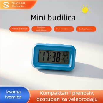 Mini stolni budilnik s digitalnim prikazom, mali elektronički budilnik, napajanje baterijom, pozadinsko osvjetljenje jednim dodirom