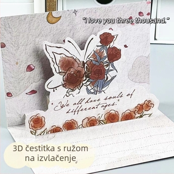 3D čestitka s ružom i leptirima – sklopiva neobičnog oblika
