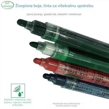 Marker za bijelu ploču koji briše bez tragova, marker za zelenu ploču, refill marker za nastavu, marker velike kapacitete tekućeg tinte, na bazi vode