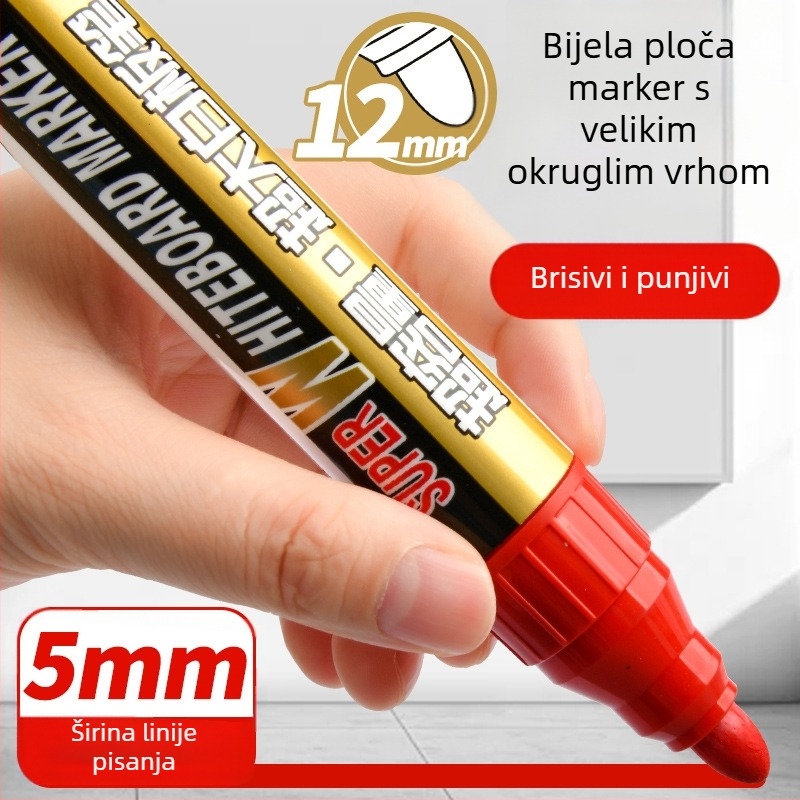 Divovski marker za bijelu ploču, izbrisiv, na bazi vode, crni marker za nastavnike, netoksičan, crveni za djecu