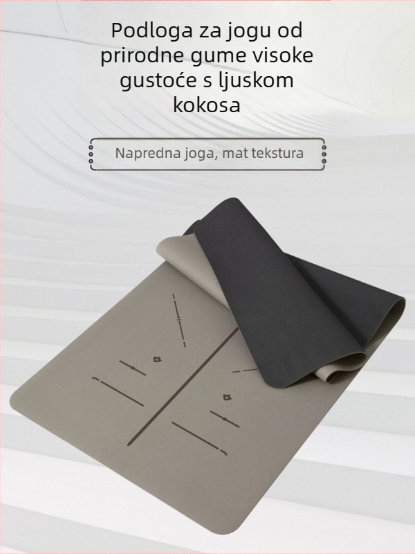 Joga prostirka od prirodnog kaučuka s teksturom kokosove ljuske, otporna na habanje, protuklizna, 4,5 mm, 183x68 cm, linije za pozicije
