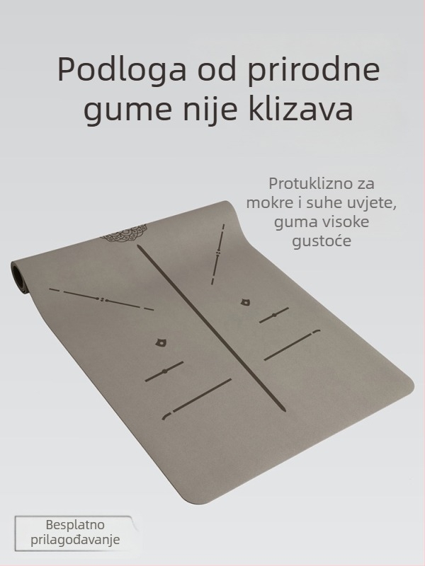 Joga prostirka od prirodnog kaučuka s teksturom kokosove ljuske, otporna na habanje, protuklizna, 4,5 mm, 183x68 cm, linije za pozicije