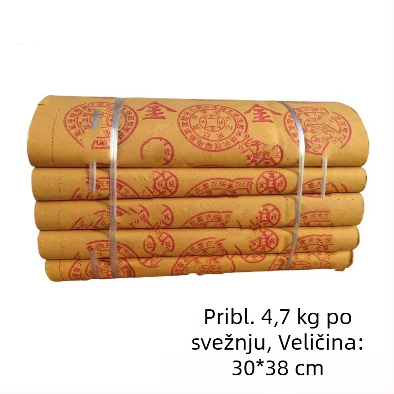 Izuzetno velik paket od 2,35 kg novčanog papira, petsmjerna Buda pečat, veliko stablo novca, žuti obredni papir za spaljivanje