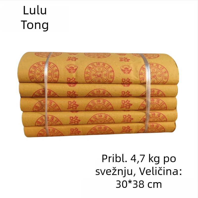 Izuzetno velik paket od 2,35 kg novčanog papira, petsmjerna Buda pečat, veliko stablo novca, žuti obredni papir za spaljivanje