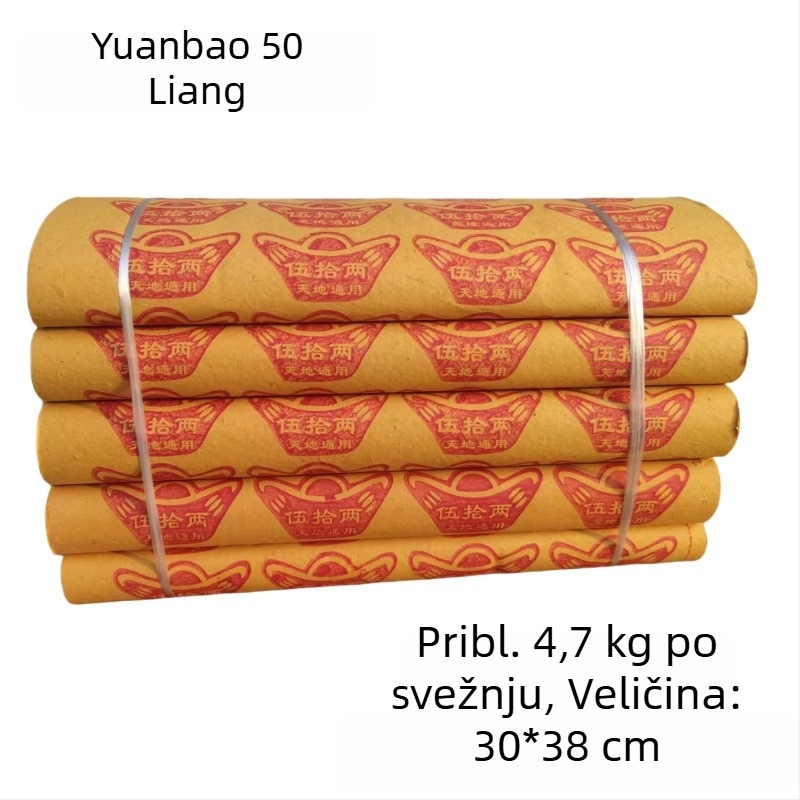 Izuzetno velik paket od 2,35 kg novčanog papira, petsmjerna Buda pečat, veliko stablo novca, žuti obredni papir za spaljivanje