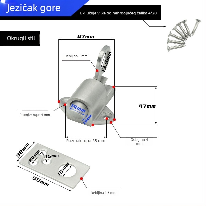 Automatski zasun za vrata od čvrsto lijevanog 304 nerđajućeg čelika, za mehanička vrata, opružni zasun u stilu zrakoplova, protiv krađe