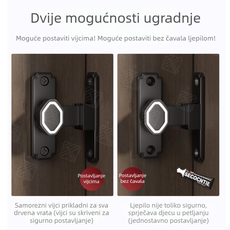 Brava bez bušenja za klizne prozore i vrata, 90° površinska brava za kupaonicu i balkonska vrata, aluminijska legura