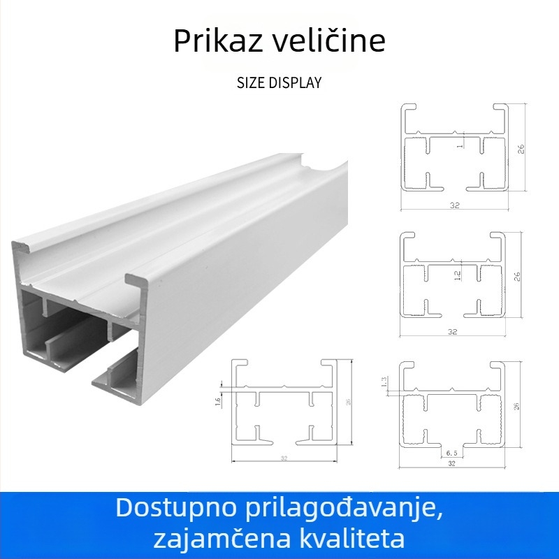 Šina za zavjese od aluminijske legure 6063, GB standard, elektroforetska porcelin bijela završna obloga, za otvaranje i zatvaranje zavjesa