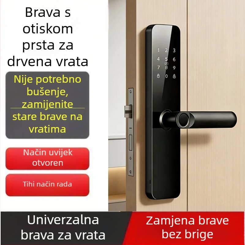 Pametni zaključavanje za drvena vrata s otiskom prsta, lozinkom i ključem – zaključavanje prostorije/spavaće sobe
