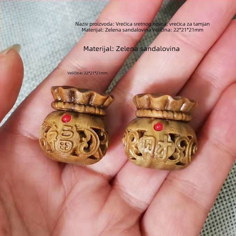 Zeleni sandalovo drvo izrezbareni privjesak u obliku tikve, pogodan za aromatične kuglice, dodatak za DIY nakit i ključeve