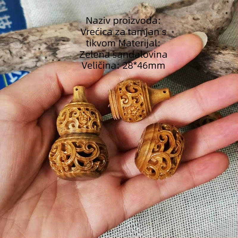 Zeleni sandalovo drvo izrezbareni privjesak u obliku tikve, pogodan za aromatične kuglice, dodatak za DIY nakit i ključeve