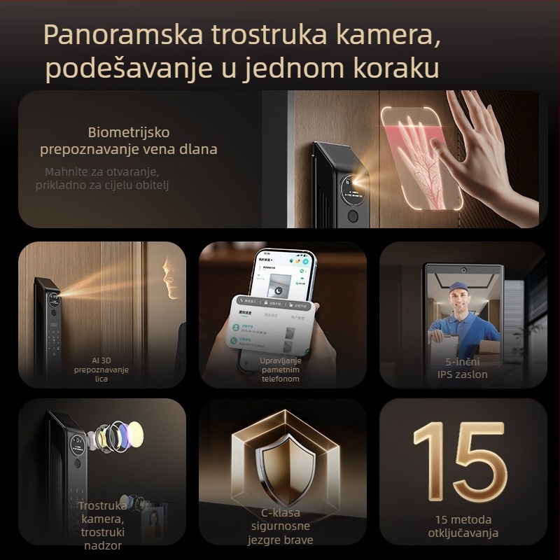 3D prepoznavanje lica pametna brava s otiskom prsta, lozinkom i kamerom za nadzor