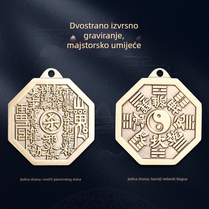 Taoistički privjesak i lanac za ključeve od mesinga s Bagua talismanom za mir
