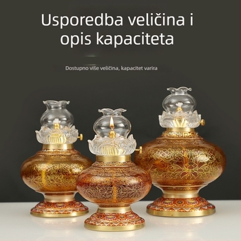 Emajlirana uljna svjetiljka od bakra, otporna na vjetar i prilagodljiva, budističkim obredima kod kuće