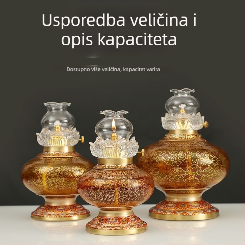 Emajlirana uljna svjetiljka od bakra, otporna na vjetar i prilagodljiva, budističkim obredima kod kuće