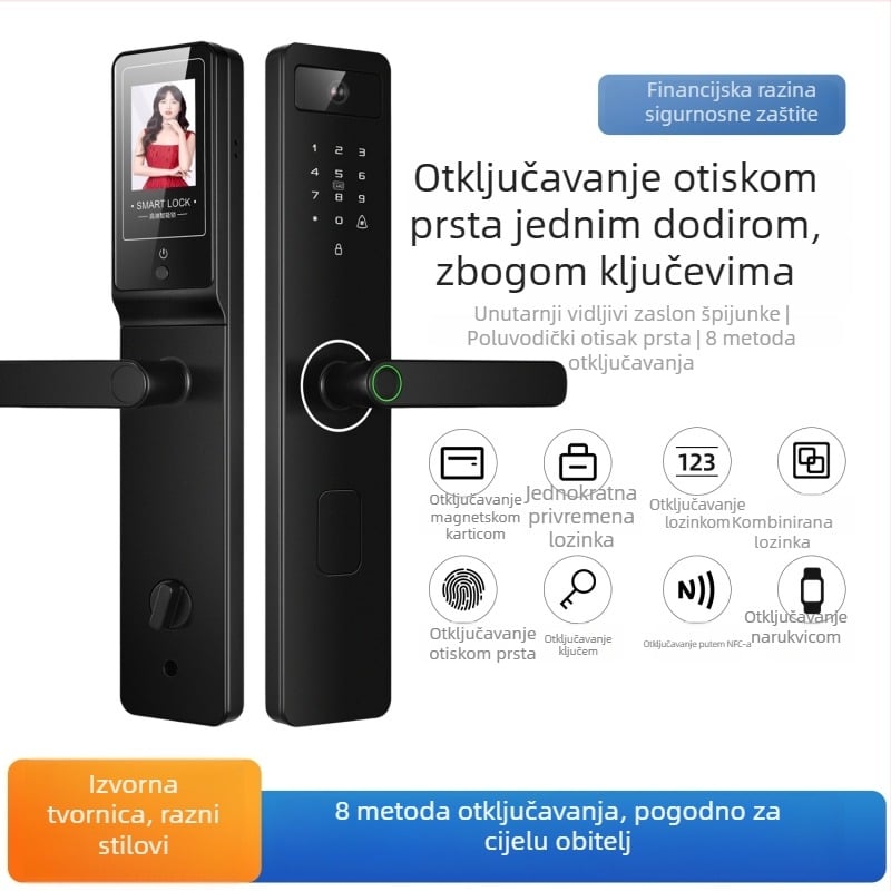 HD video interfon s mačjim okom, zaključavanje s lozinkom, otvaranje jednim zahvatom, zaključavanje otiskom prsta, poluautomatno pametno zaključavanje vrata