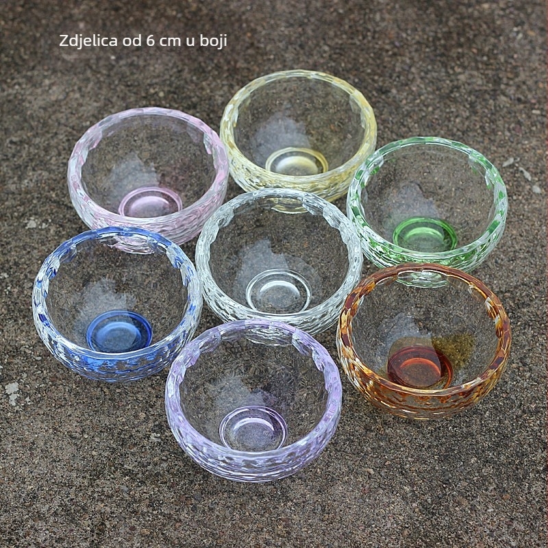 6 cm kristalno prozirna staklena zdjela s šarenim detaljima - dekorativni kristalni predmet K9
