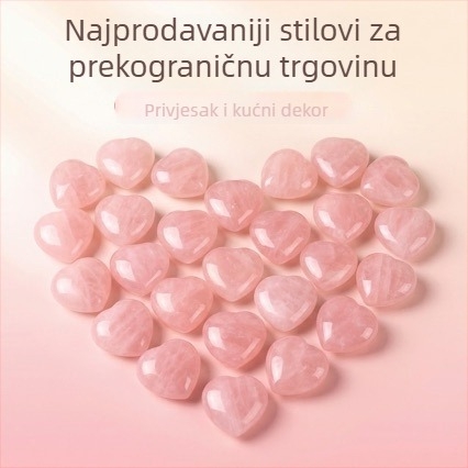 Prirodni ružičasti kvarc – srcolasti privjesak, ružičasti kristalni lančić u obliku srca, poludrago kristalno nakit.
