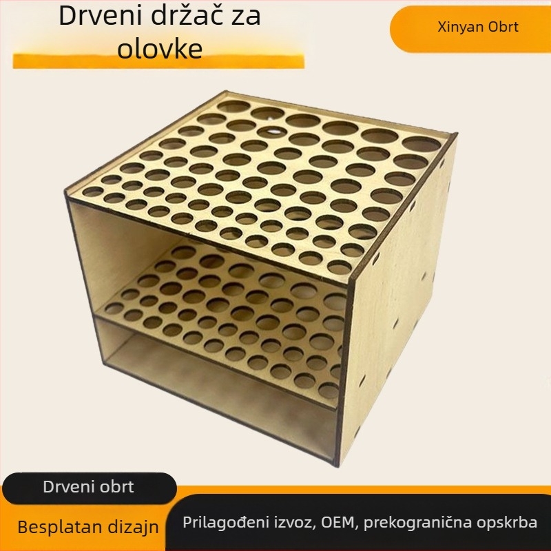 Drveni držač za olovke s 67 rupa – stolni organizator, držač za olovke, olovke za oči i obrve, prilagodljiv