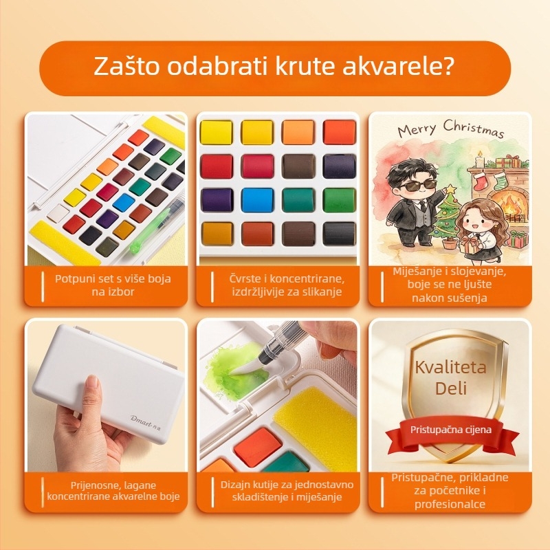 Deli RW100 Set tvrdih akvarela, 36 boja, za početnike