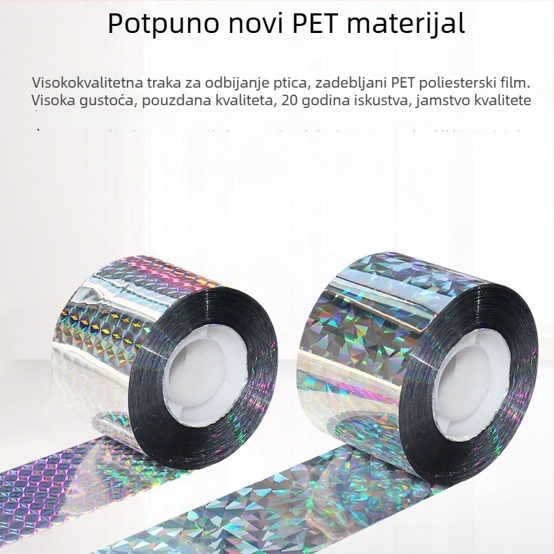Traka protiv ptica za voćnjake i farme, reflektirajuća višebojna laserska traka za zastrašivanje ptica (PET materijal)
