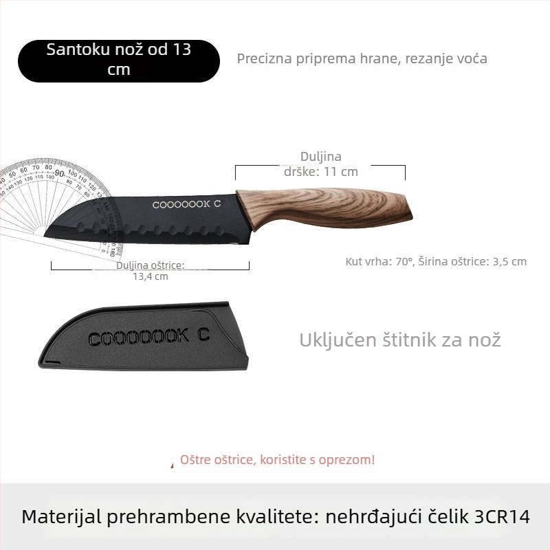 Set kuhinjskih noževa sa Santoku i nožem za voće, titanov nož s futrolom