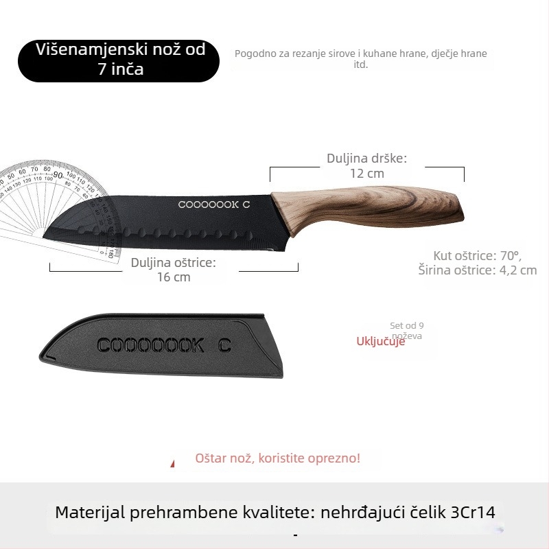 Set kuhinjskih noževa sa Santoku i nožem za voće, titanov nož s futrolom