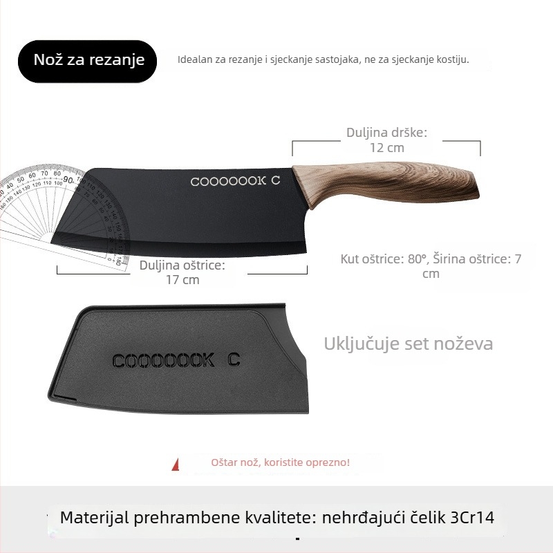 Set kuhinjskih noževa sa Santoku i nožem za voće, titanov nož s futrolom