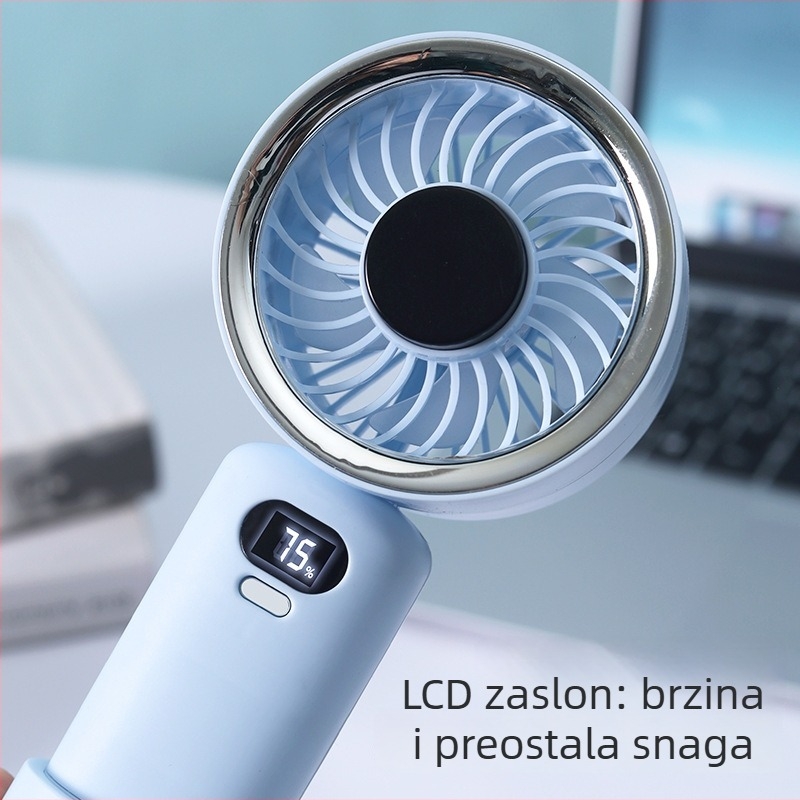 Vanjski ručni ventilator s digitalnim zaslonom, stolni nosač i logotip
