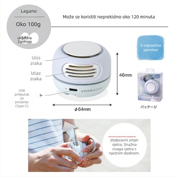 WFAN novi džepni ventilator bez lopatica, prijenosni mini ventilator s USB punjenjem za vanjsku upotrebu