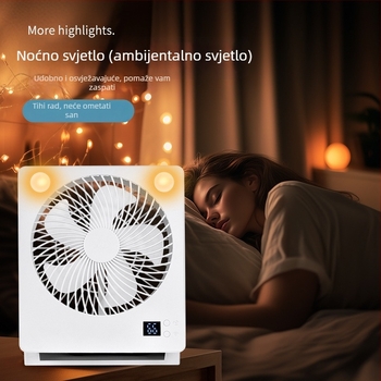Solarni USB prijenosni mini ventilator s ugrađenim svjetlom - 5 lopatica, sklopivi stolni ventilator, baterija 4000-6000mAh, USB napajanje, 3 brzine, za kampiranje