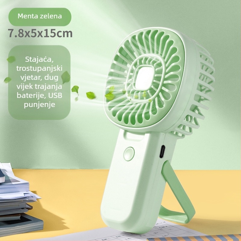 Kompaktni USB punjivi ručni ventilator sa stativom – prijenosni mali ventilator
