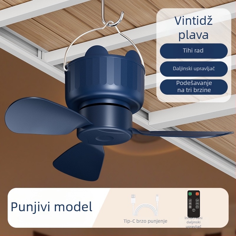 Prijenosni USB ventilator s tihim radom, 3 lopatice, ugrađena litijeva baterija 2000–4000 mAh, daljinsko upravljanje, USB napajanje, 3 brzine