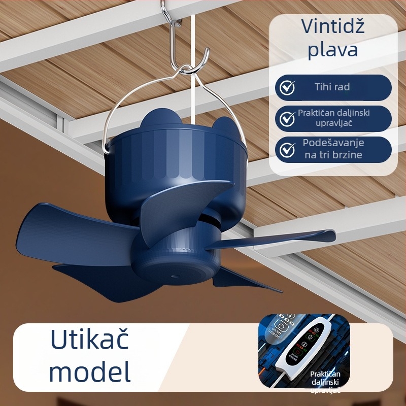 Prijenosni USB ventilator s tihim radom, 3 lopatice, ugrađena litijeva baterija 2000–4000 mAh, daljinsko upravljanje, USB napajanje, 3 brzine