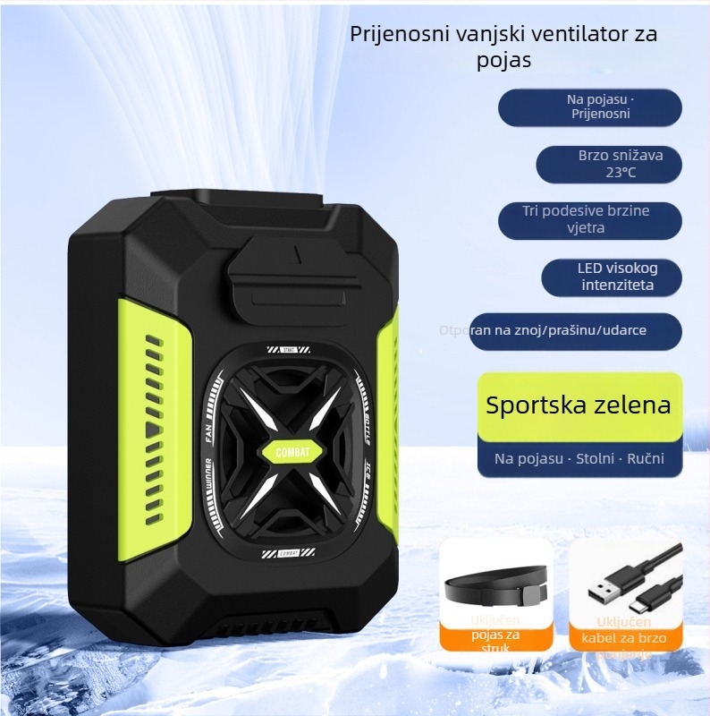 Ventilator na kaišu za vanjsku upotrebu na gradilištu, prenosni USB mini visoke brzine ventilator s ugrađenom baterijom