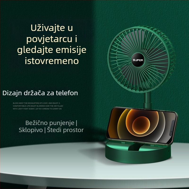 Višefunkcijski USB punjivi stolni ventilator s teleskopskim dizajnom za studentske domove
