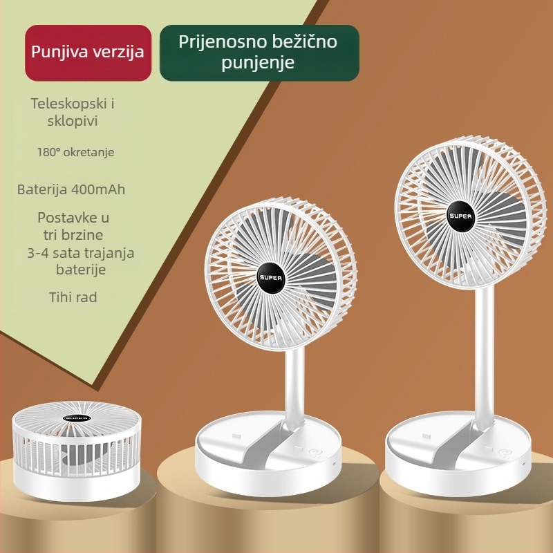 Višefunkcijski USB punjivi stolni ventilator s teleskopskim dizajnom za studentske domove