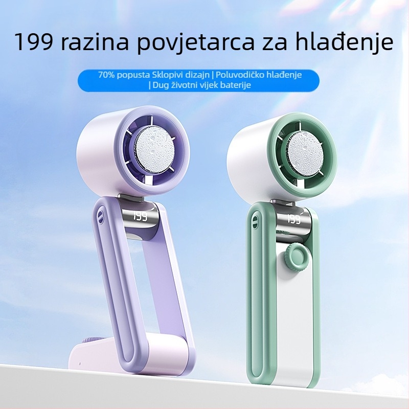 Termoelektrični mini ventilator s ledenim hlađenjem — za ruku, oko vrata i za stolno korištenje; USB punjiv, baterija 2000–4000mAh, 5 lopatica