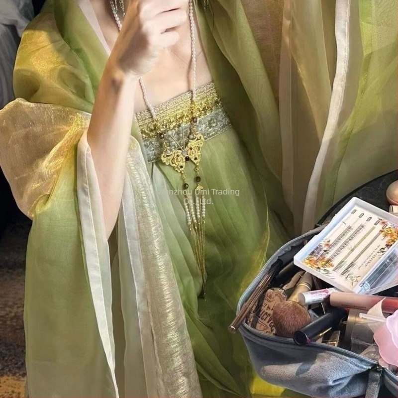 Ženski hanfu, novi proljeće-ljeto-jesen stil, ružičasta, zelena i ljubičasta, jednopartski ruqun s vezom i otiskom, set s velikim rukavima, 2026