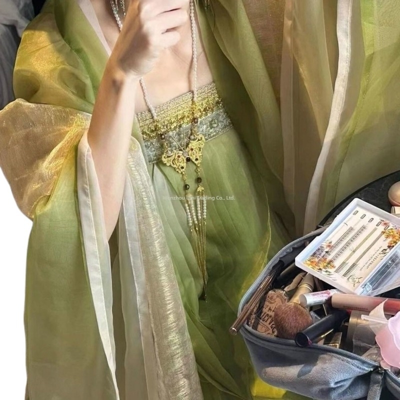 Ženski hanfu, novi proljeće-ljeto-jesen stil, ružičasta, zelena i ljubičasta, jednopartski ruqun s vezom i otiskom, set s velikim rukavima, 2026