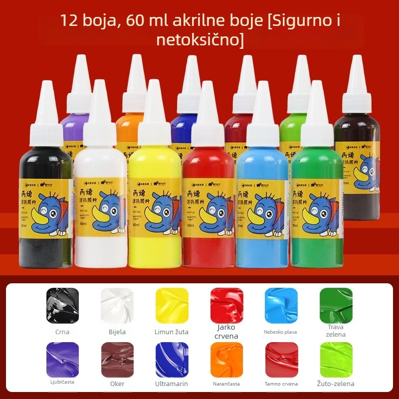 60 ml šarenih akrilnih boja za djecu u vrtiću, sigurne i netoksične za ručne DIY projekte