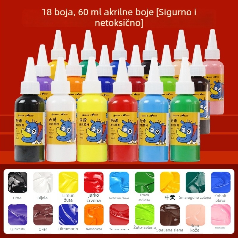 60 ml šarenih akrilnih boja za djecu u vrtiću, sigurne i netoksične za ručne DIY projekte