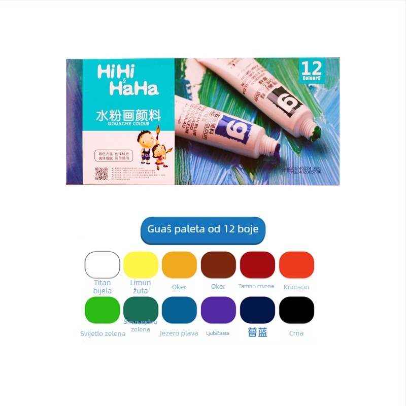 Set gouachea i akvarela za djecu – 12 boja, cijevi od 12 ml, DIY umjetnost