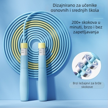 Profesionalno brzinsko užad za preskakanje s ležajevima, duljina 2,8 m, PVC užad, ručke od PP i silikonskog gela, pogodno za školske sportske aktivnosti i fitness.