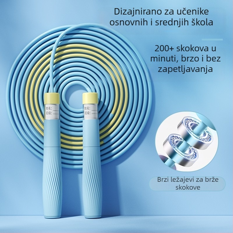 Profesionalno brzinsko užad za preskakanje s ležajevima, duljina 2,8 m, PVC užad, ručke od PP i silikonskog gela, pogodno za školske sportske aktivnosti i fitness.