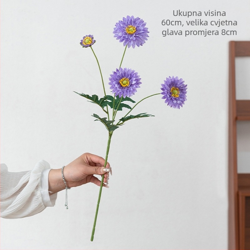 Buket umjetnih krizantema s dugim stabljikama i svilenim cvjetovima za kućnu dekoraciju