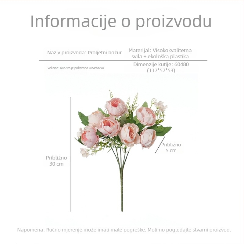 Umjetna buket s pupoljcima božura i ruža, nordijski stil, dekor dnevnog boravka, mali korejski buketi